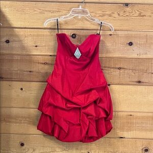 Vintage Jessica McClintock for Gunne Sax red satin strapless dress
